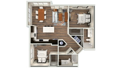 Floor plan for 2 beds, 2 baths, 1178 sqft